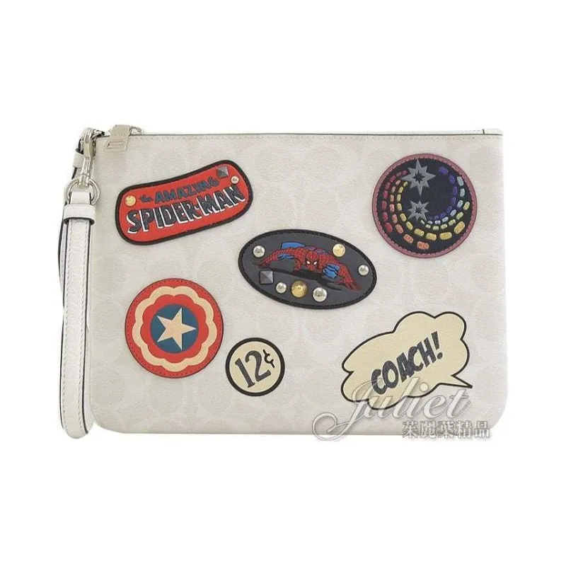 COACH MARVEL Collaboration Gallery Leather Canvas Clutch Medium Size Women's White-1