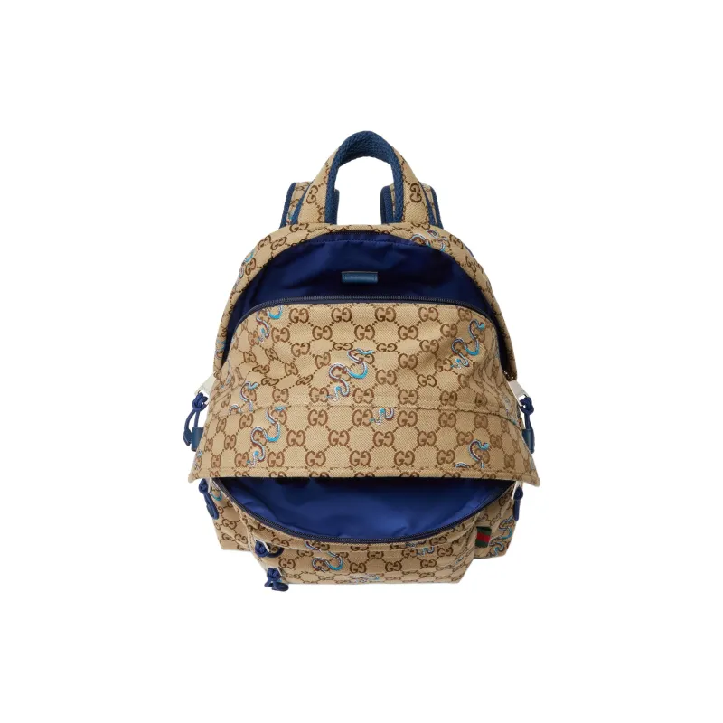 GUCCI Original GG Canvas Backpack Regular Unisex Beige & Dark Brown & Blue-3