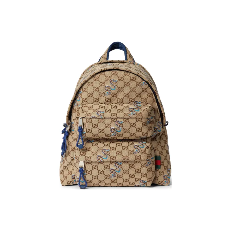GUCCI Original GG Canvas Backpack Regular Unisex Beige & Dark Brown & Blue-0