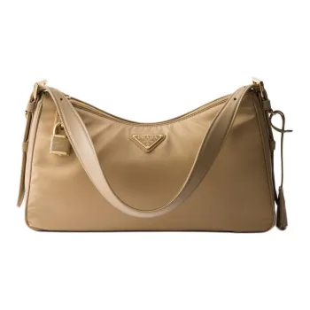 PRADA Recycled Nylon Handbag Shoulder Bag Large Size Women's Camel Brown