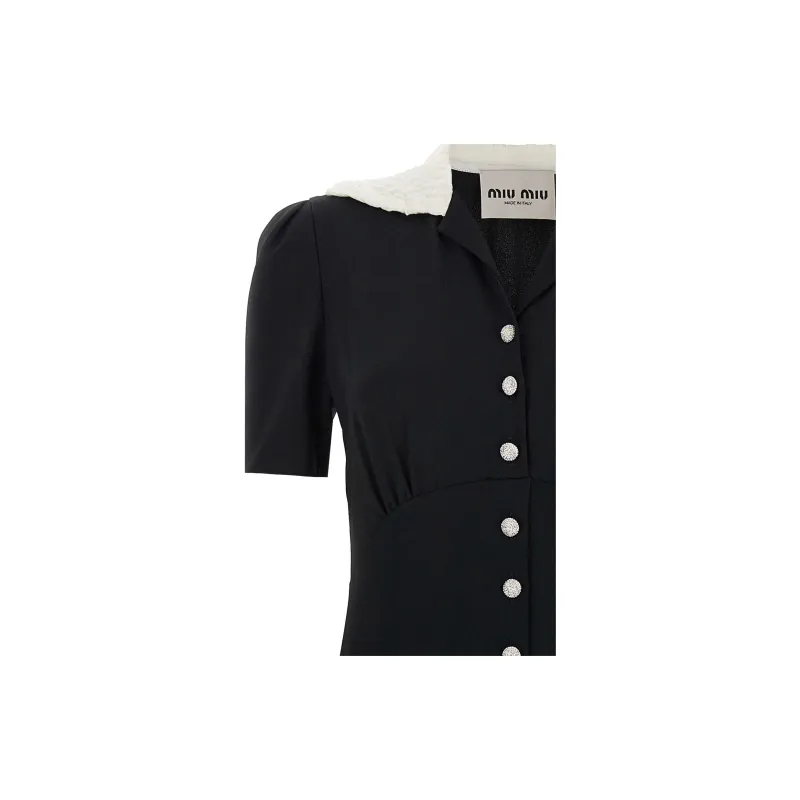 MIU MIU Embellished Short Sleeved Flared Dress-3