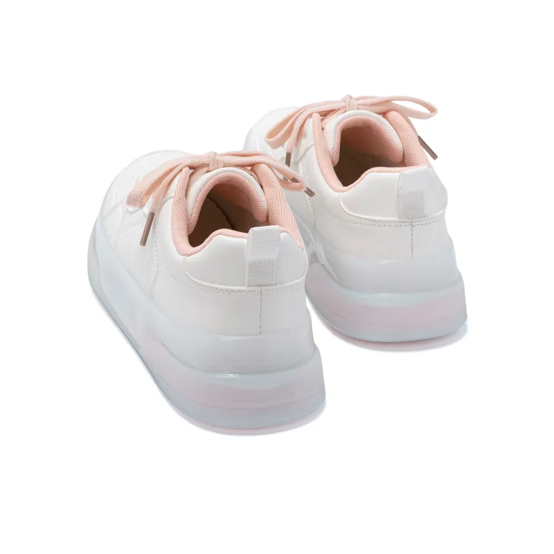 HUANQIU Height Increasing Slip-Resistant Low-Top Skateboard Shoes Women's White And Powdery-4
