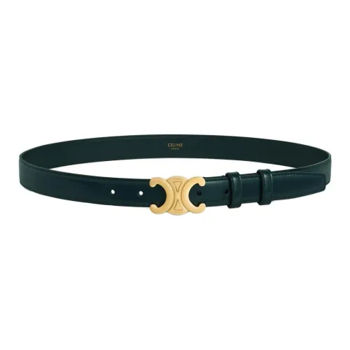 CELINE Bullhide Leather Belts Women's Green Width 2.5cm