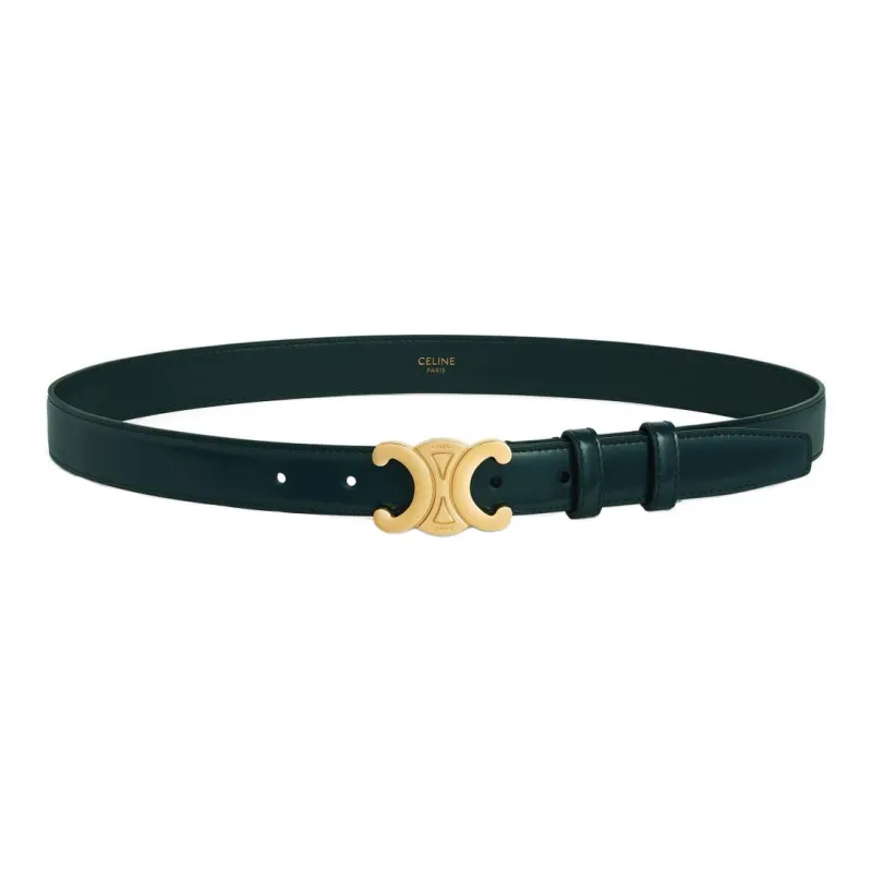 CELINE Bullhide Leather Belts Women's Green Width 2.5CM-0