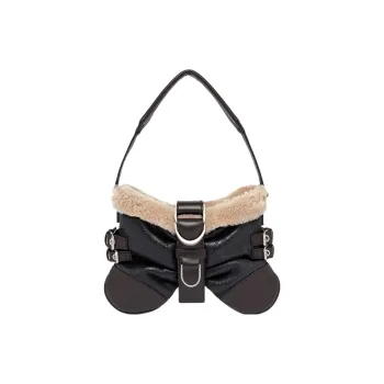 Blumarine Shearling With Leather Handbag, Shoulder Bag Small Size Women's Black