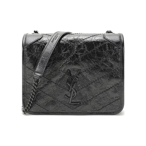 SAINT LAURENT Leather Black Chain Wallet Crossbody Bag Shoulder Bag Regular Women's Black