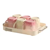 Fine Handle Cup Gradient Mug-Gradient Pink and Yellow Set+Drain Tray