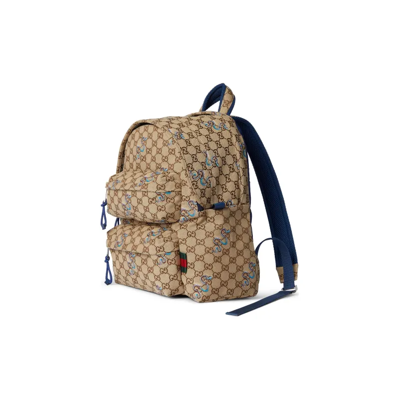 GUCCI Original GG Canvas Backpack Regular Unisex Beige & Dark Brown & Blue-1