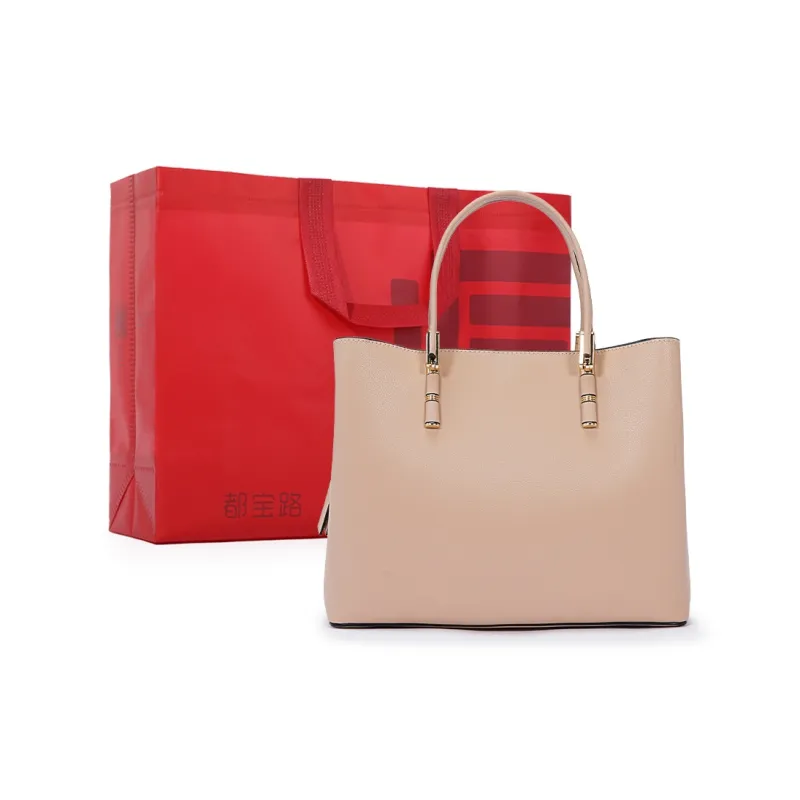 Dubaolu Cow Leather One Shoulder Crossbody Bag Multi Functional Wrist Handbag Large Size Women's Red/Apricot/Black-5