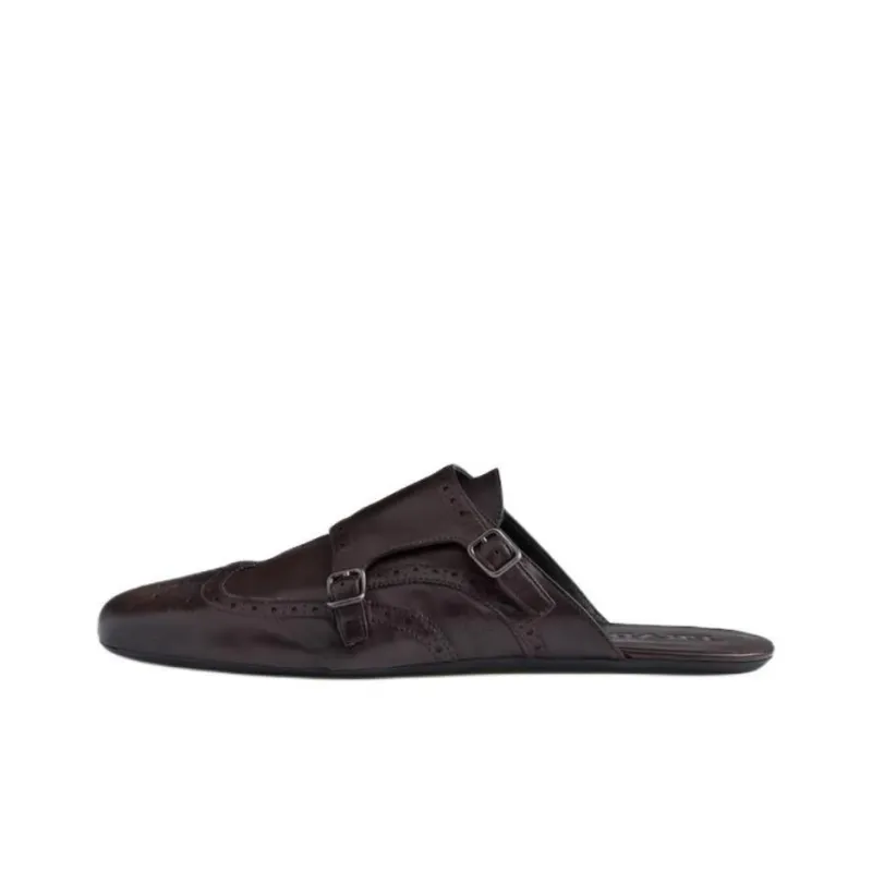 PRADA Odor Resistant Closed Toe Slippers Men's Brown-0