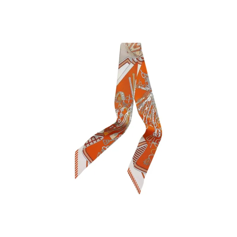 HERMES Ribbon Silk Silk Scarves Unisex Orange-0