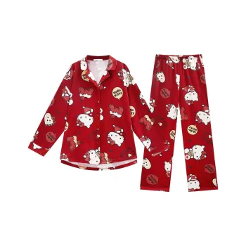 GUKOO x Hello Kitty Pajama Set Women's Includes Gift Box Sets Good Persimmon Red