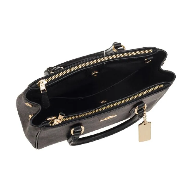 COACH Surrey Leather Shoulder Bag Crossbody Bag Handbag Medium Size Women's Brown Black-2