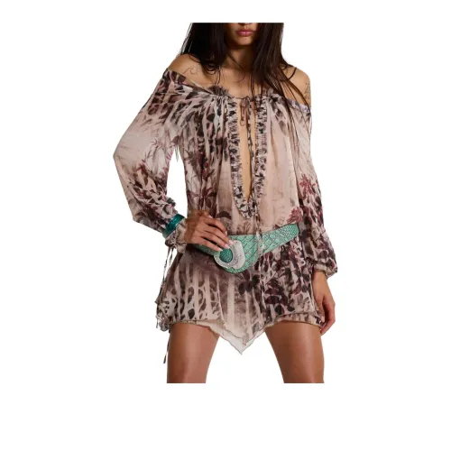 Jaded London Lorenza Sheer Bardot Dress In Oza Long Sleeved Dresses Women's Leopard/Leopard Print
