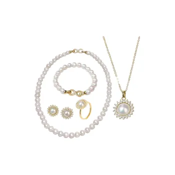 Beth Jewelry Freshwater Pearl Necklace, Stud Earrings, Ring, Bracelet Set Women's