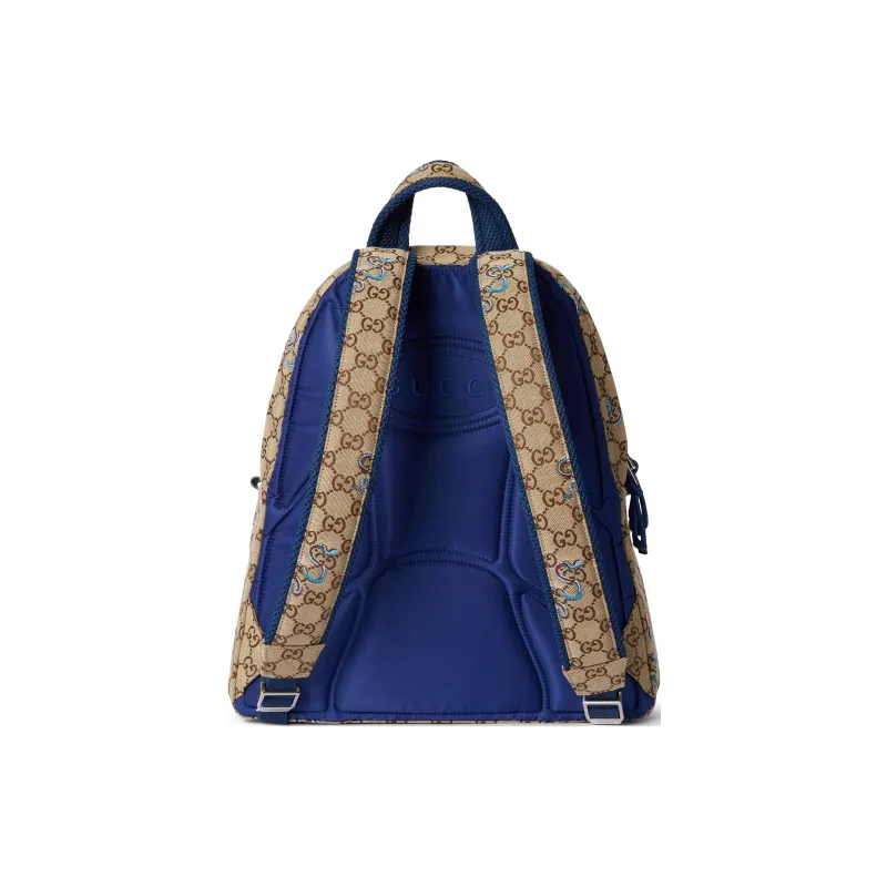 GUCCI Original GG Canvas Backpack Regular Unisex Beige & Dark Brown & Blue-2