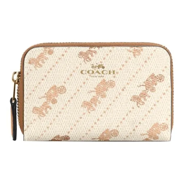 COACH Leather Paneled Canvas Coin Purse Wallet Women's Beige Brown-0