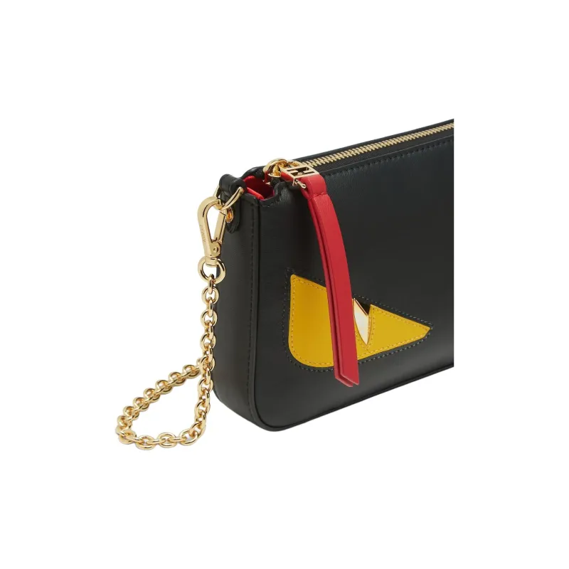FENDI Baguette Calfskin One Shoulder Crossbody Clutches Women's Black-5