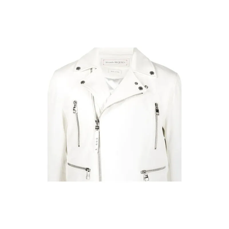 Alexander McQueen Leather Jacket Men's White-4