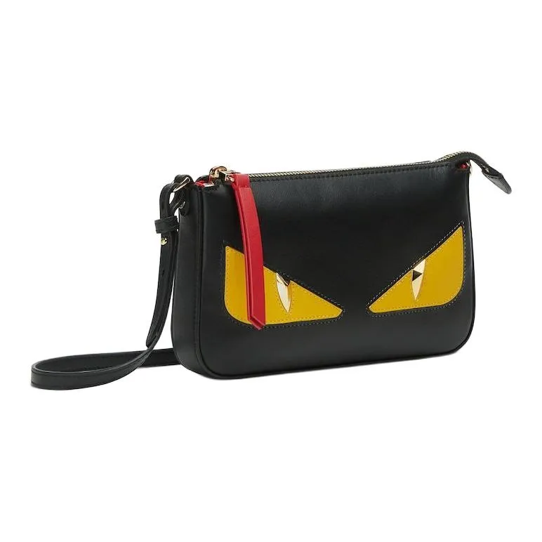 FENDI Baguette Calfskin One Shoulder Crossbody Clutches Women's Black-2