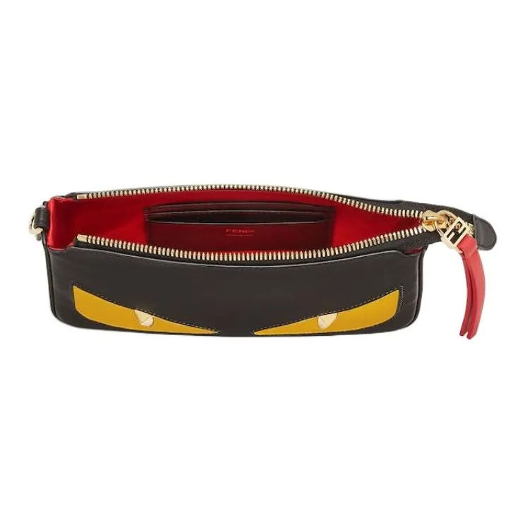 FENDI Baguette Calfskin One Shoulder Crossbody Clutches Women's Black-4