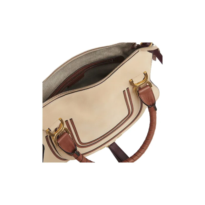 Chloe Marcie Suede Studded Calfskin Shoulder Bag Crossbody Bag Handbag Medium Size Women's Soft Brown-2