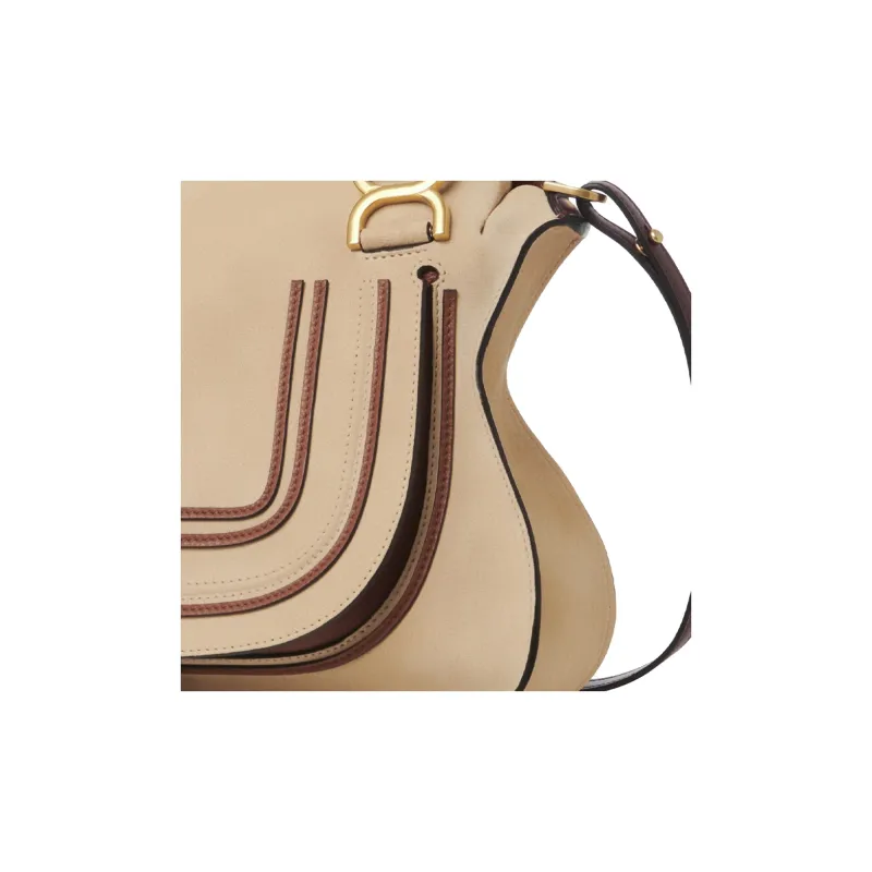 Chloe Marcie Suede Studded Calfskin Shoulder Bag Crossbody Bag Handbag Medium Size Women's Soft Brown-3