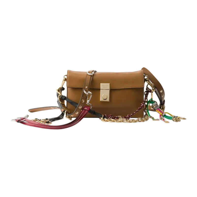 PRADA Soft Sound Calfskin Shoulder Bag Trumpets Women's Caramel-0