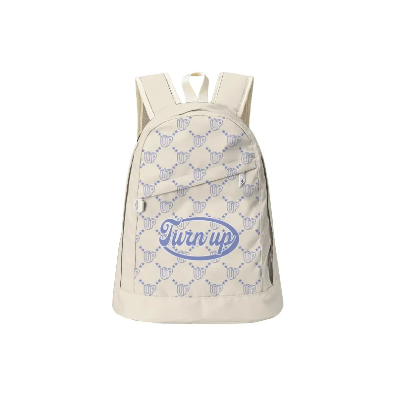 TURN UP Nylon Student Backpack Laptop Bag Regular Unisex Ecru-4
