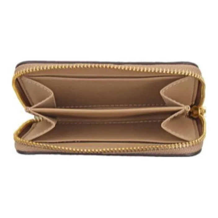 COACH Leather Paneled Canvas Coin Purse Wallet Women's Beige Brown-4