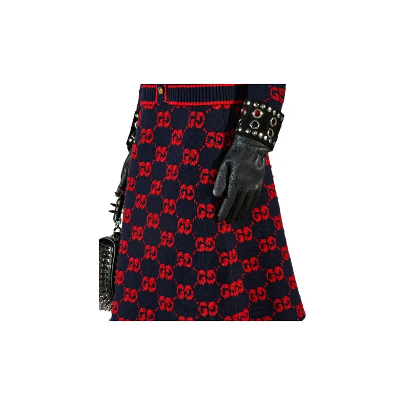 GUCCI Women's Gg Wool Boucle Jacquard Skirt Blue/Red-7