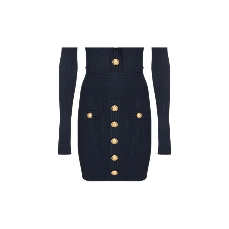 BALMAIN Long-Sleeved Dresses Women's Blue-3