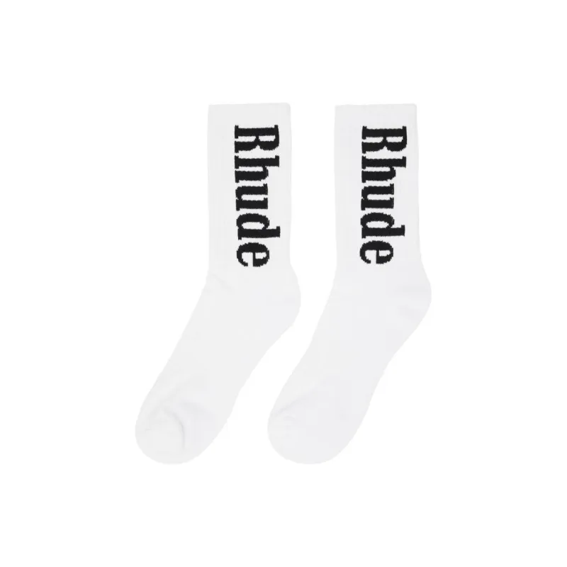 RHUDE Vertical Logo Sock 'White/Navy'-0