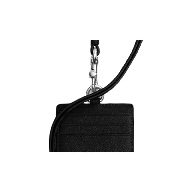 COACH Lanyard Cross-Stitch Leather Card Holder Men's Black-2