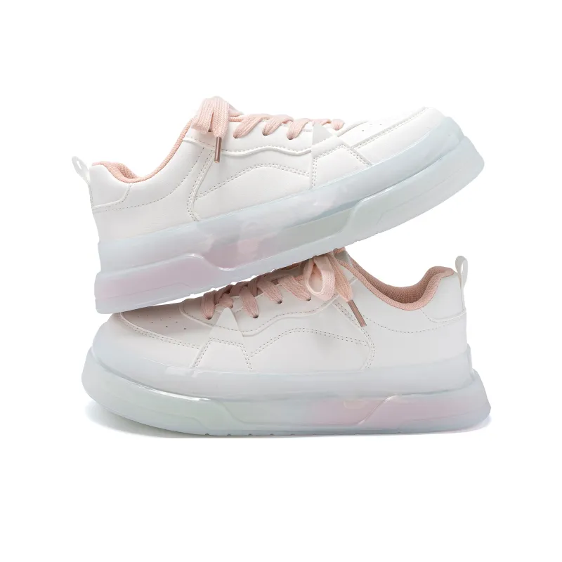 HUANQIU Height Increasing Slip-Resistant Low-Top Skateboard Shoes Women's White And Powdery-2