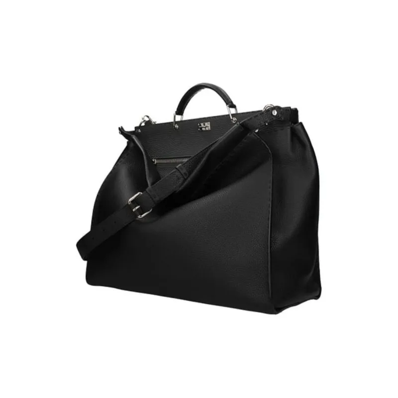 FENDI Peekaboo Leather Tote Bag Single Shoulder Crossbody Handbag Men's Black-1