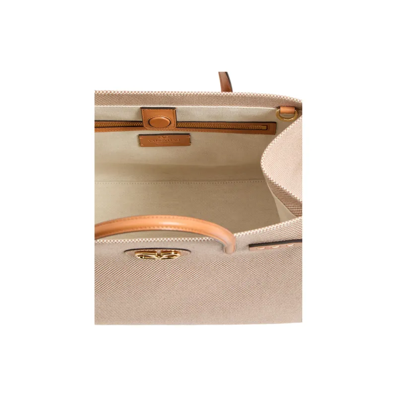 Valentino GARAVANI Canvas Tote Bag Shopping Bag Shoulder Bag Crossbody Bag Handbag Medium Size Women's Natural Tobacco-4