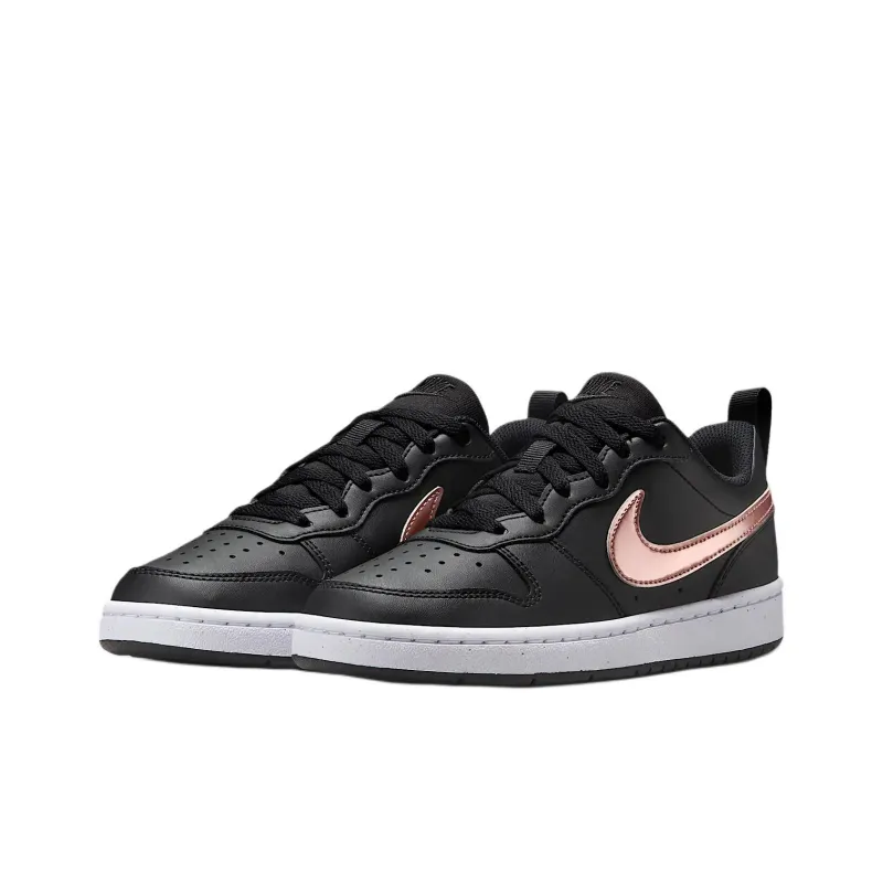 Nike Court Borough Anti Slip Wear Resistant Low Top Kids' Skateboarding Shoes Black Gold Unisex-2