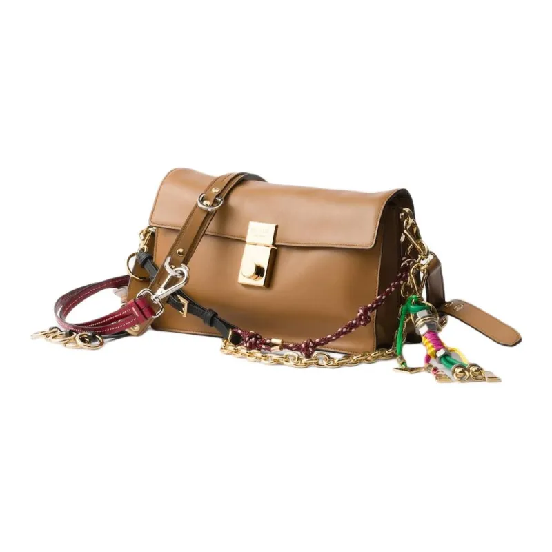PRADA Soft Sound Calfskin Shoulder Bag Trumpets Women's Caramel-1