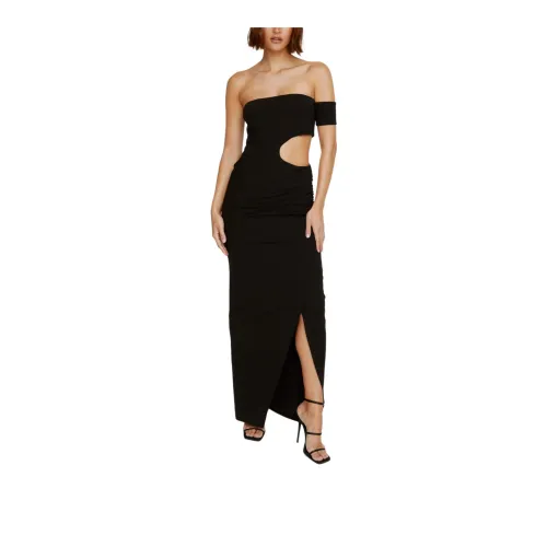 NASTY GAL Cut Out Bardot Maxi Dress Sleeveless Dress Women's Black