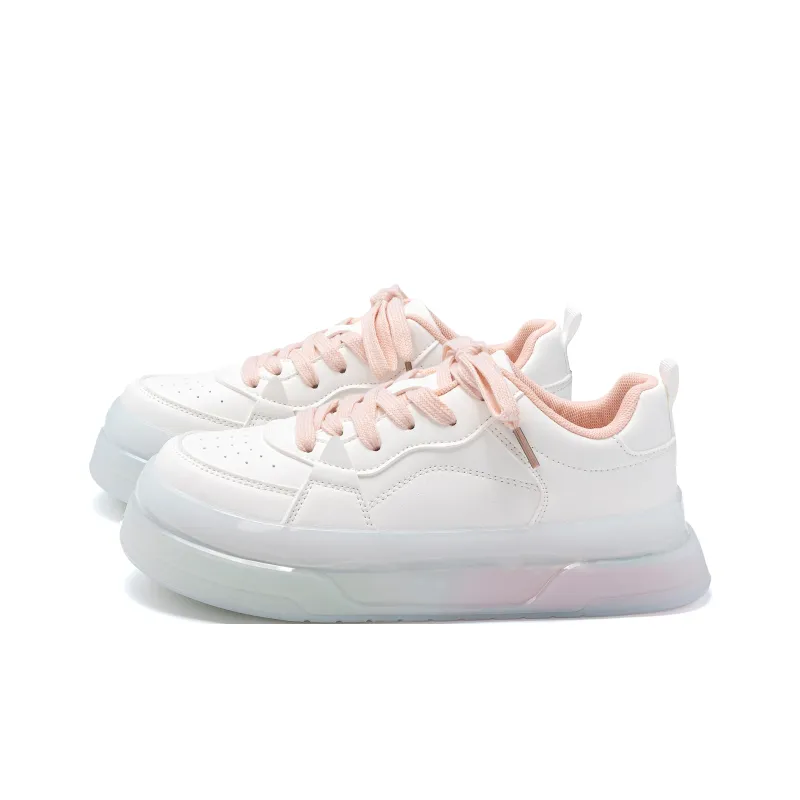 HUANQIU Height Increasing Slip-Resistant Low-Top Skateboard Shoes Women's White And Powdery-1