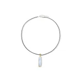Gold Edge Crushed Stone Leather Cord Necklace