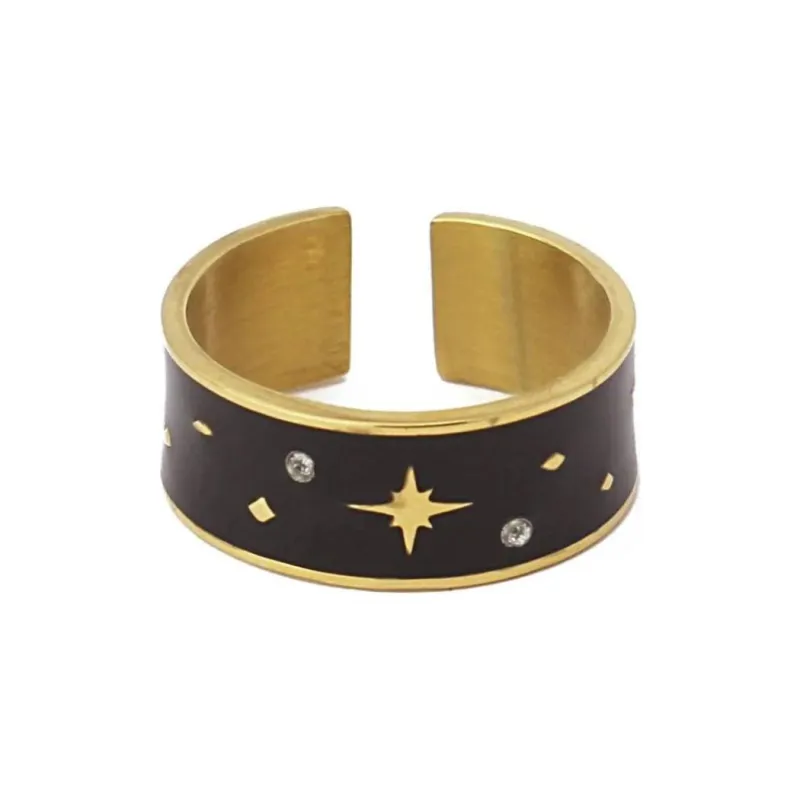 ANARTXY Surgical Steel Enamel Zircon Rings Unisex Gold-0