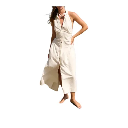 FREE PEOPLE Back At It Halter Midi Sleeveless Dress Women's Ivory/Ivory