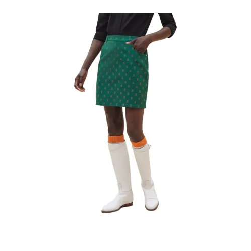 HERMES Denim Short Skirts Women's Green