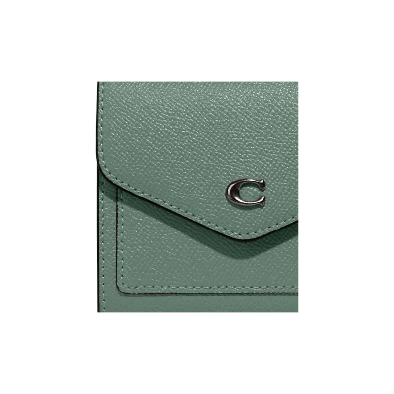 COACH Wyn Cross-Stitch Leather Coin Purses Wallets Small Size Women's Green-2