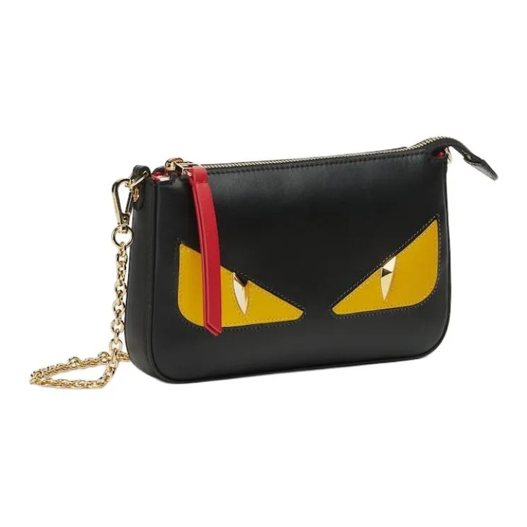 FENDI Baguette Calfskin One Shoulder Crossbody Clutches Women's Black-1