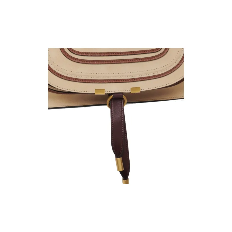 Chloe Marcie Suede Studded Calfskin Shoulder Bag Crossbody Bag Handbag Medium Size Women's Soft Brown-4