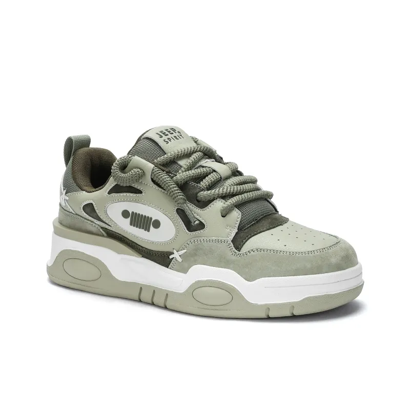 JEEP SPIRIT Height Increasing Breathable Water-Resistant Slip-Resistant Low-Top Skateboard Shoes Men's Dragonwell Green-3