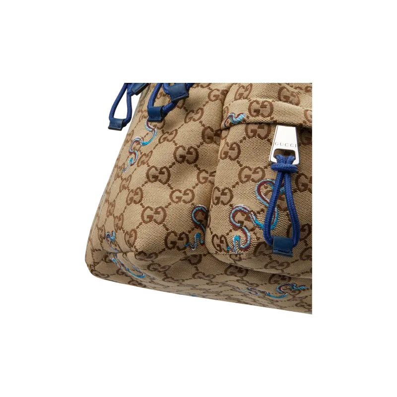 GUCCI Original GG Canvas Backpack Regular Unisex Beige & Dark Brown & Blue-6